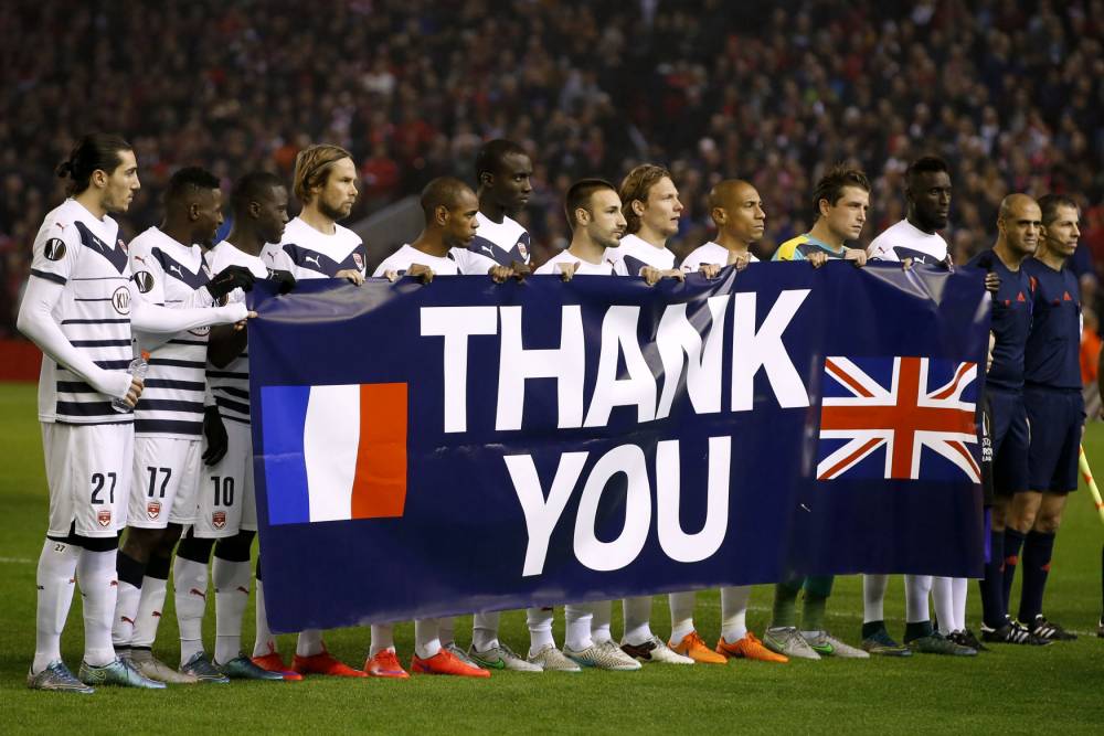 Bordeaux bring class banner to Liverpool match to thank UK for Paris attacks support