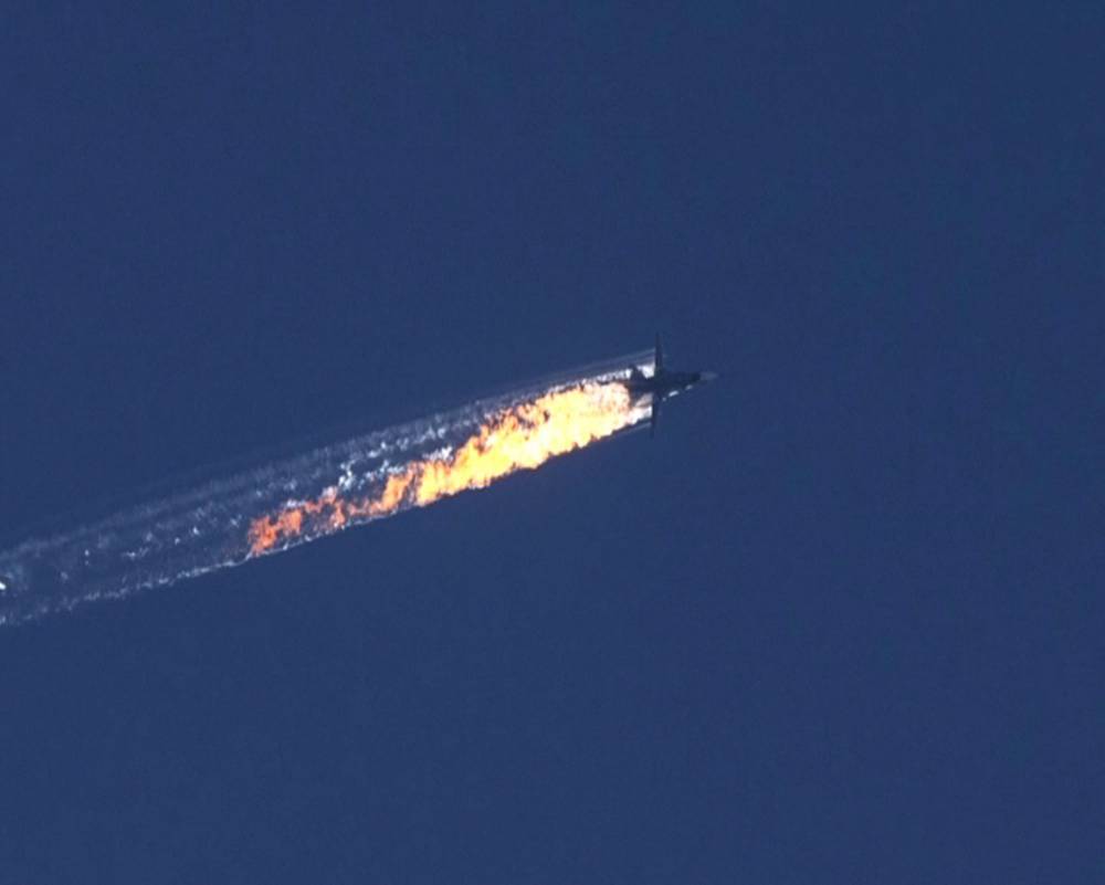 Video shows moment Russian jet was taken down by Turkish military