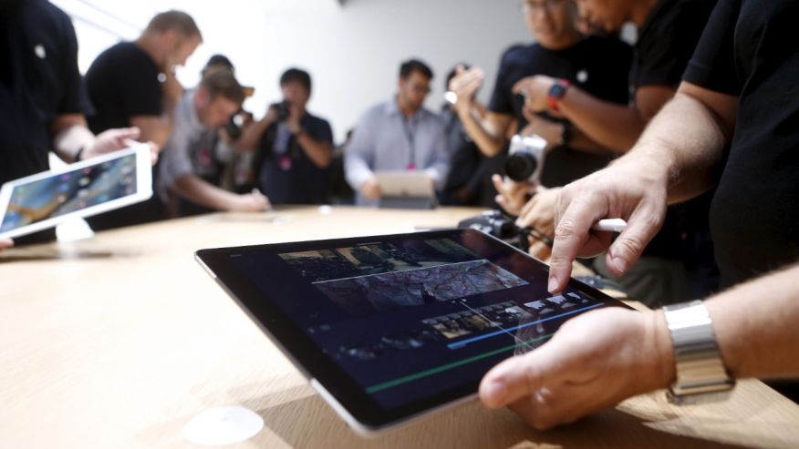 The new Apple iPad Pro is displayed during an Apple media event in San Francisco Calif. Sept. 9 2015