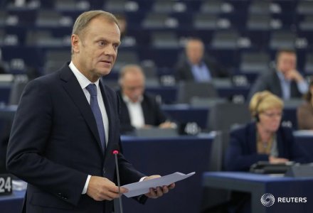 European Council President Donald Tusk addresses the European Parliament during a debate in Strasbourg France