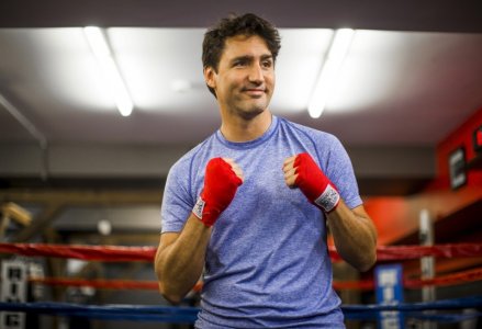 Leader of the Liberal Party of Canada Justin Trudeau poses before he spars at the Paul Brown Boxfit boxing gym in Toronto