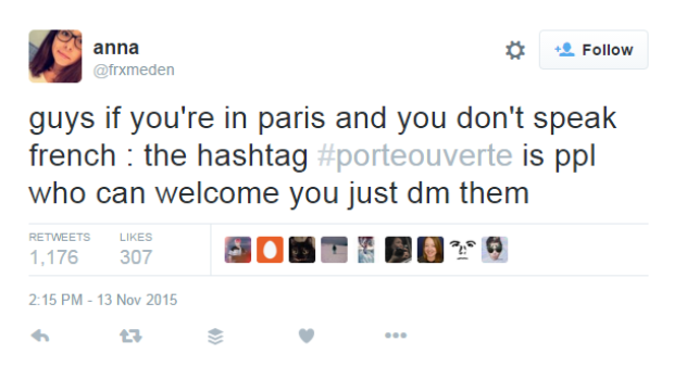 Parisians offering #PorteOuverte (open door) to people stranded in wake of attacks