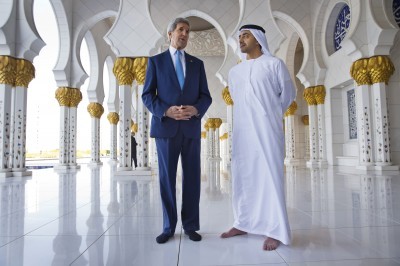 U.S. Secretary of State John F. Kerry and the United Arab Emirate’s foreign minister Abdullah bin Zayed Al Nahyan in Abu Dhabi