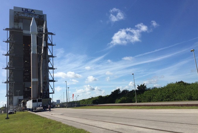 An Atlas V rocket carrying the GPS 2F-11 satellite rolls out to the launch pad at Cape Canaveral Air Force Station Thursday Oct. 29 2015 ahead of a launch scheduled Friday