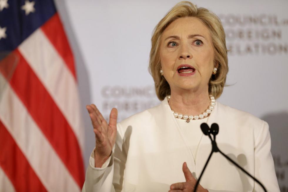 Associated Press
Democratic presidential candidate Hillary Rodham Clinton speaks Thursday at the Council on Foreign Relations in New York. Clinton and Bernie Sanders are outlining the steps on Thursday they would take to combat the Islamic State group