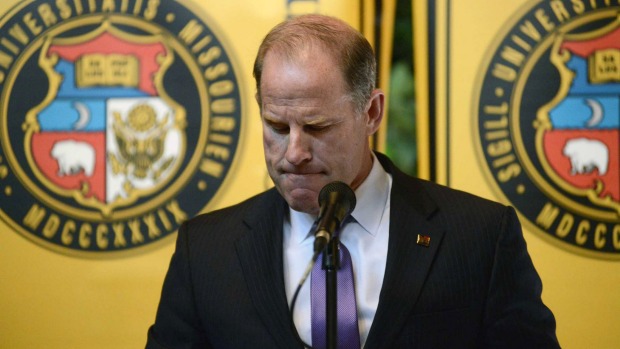 University of Missouri system President Tim Wolfe announces his resignation from office