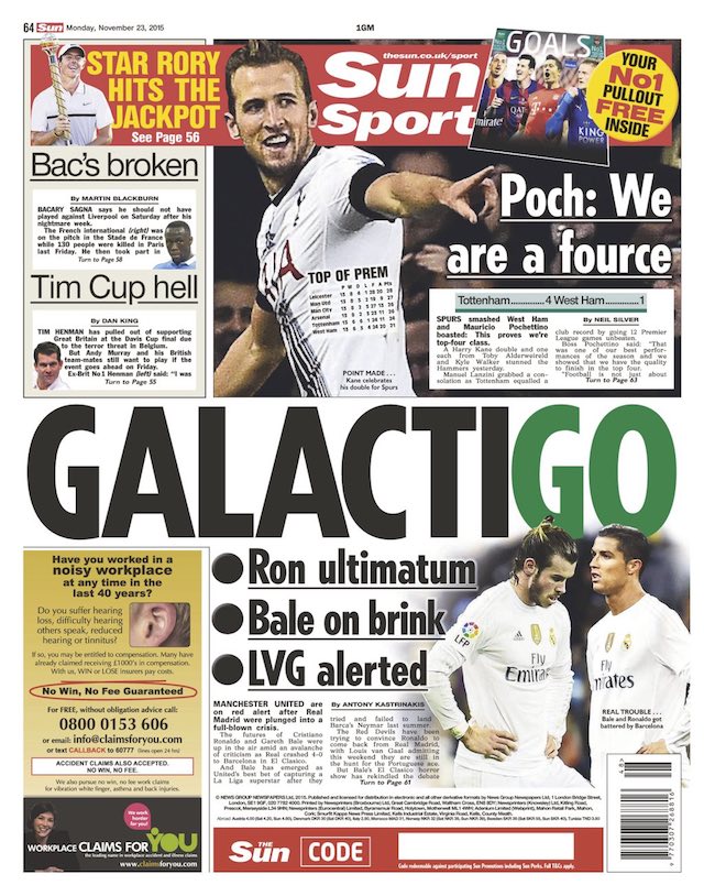 The Sun back page for