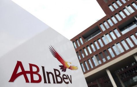 View of the Anheuser Busch InBev logo outside the brewer's headquarters in Leuven