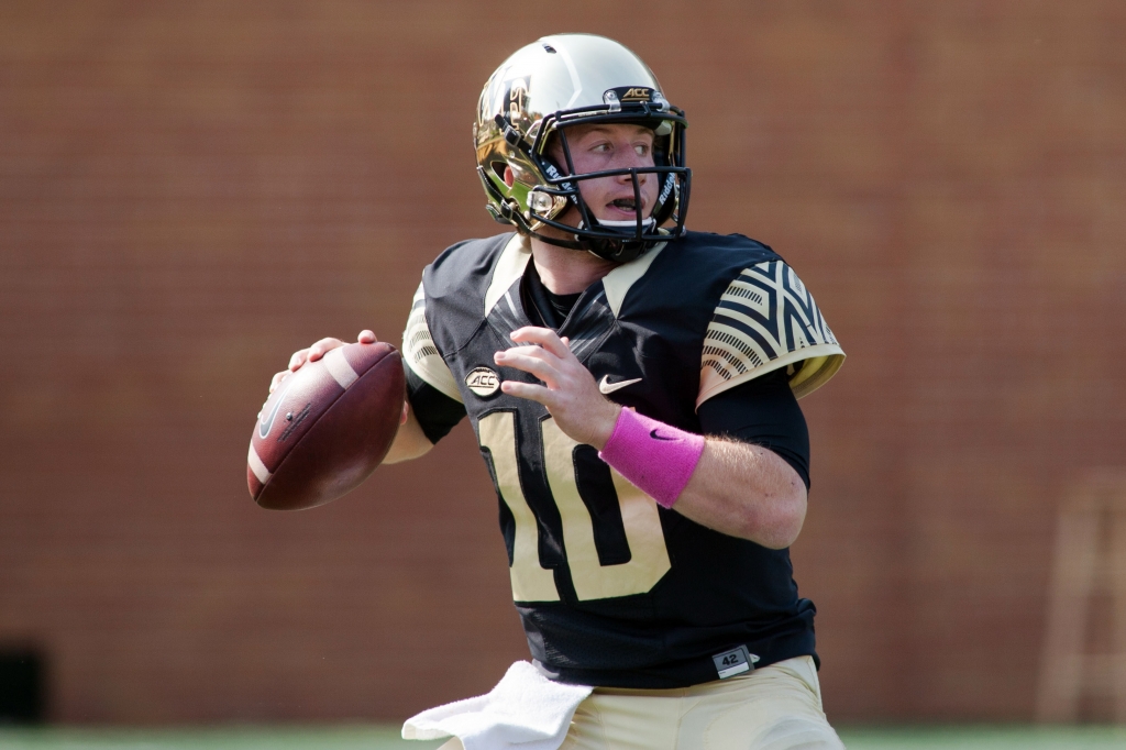 Oct 24 2015 Winston-Salem NC USA Wake Forest Demon Deacons quarterback John Wolford looks to pass the ball during the first quarter against the North Carolina State Wolfpack at BB&T Field. Mandatory Credit Jeremy Brevard-USA TODAY Sports