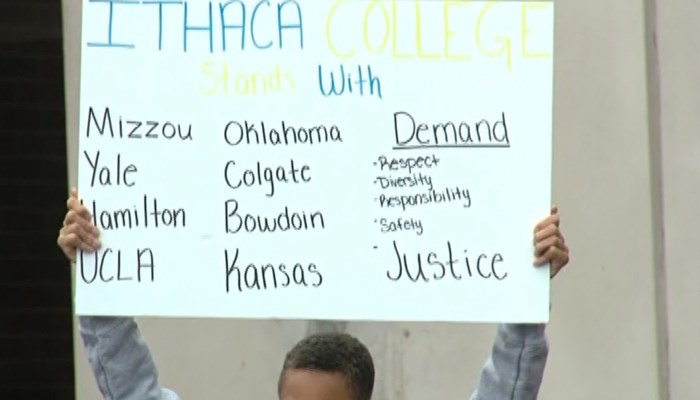 Walking out of school nearly 1,000 Ithaca students demanded their president's resignation