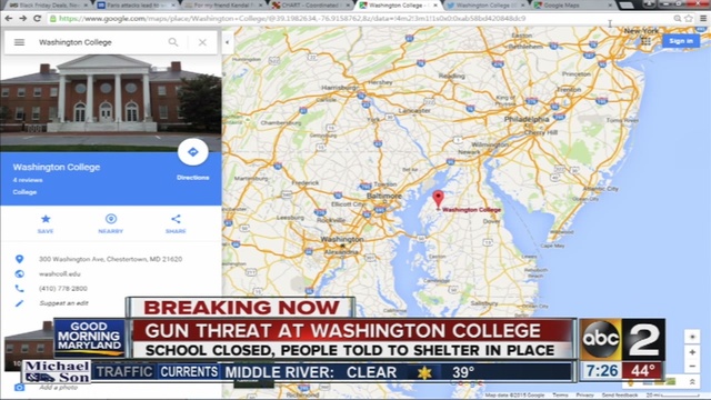 Washington College is closed and classes suspended over a gun threat made at the school Monday morning.                      WMAR