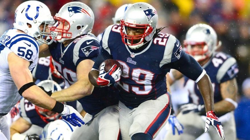 Jan 11 2014 Foxborough MA USA New England Patriots running back Le Garrette Blount runs the ball during the second quarter of the 2013 AFC divisional playoff football game against the Indianapolis Colts at Gillette Stadium. Mandatory Credit Andr