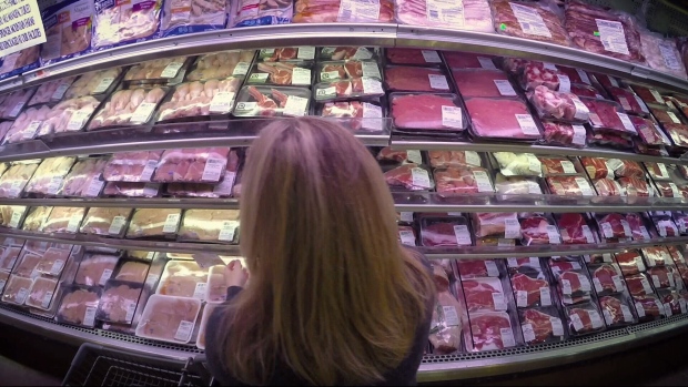 Meat counter in supermarket