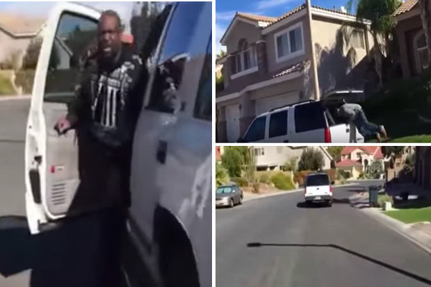 Stills of video of brazen crooks stealing car in broad daylight