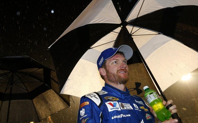 Because of rain Dale Earnhardt Jr. is declared the winner of the Sprint Cup Series Quicken Loans race after 219 laps Sunday night