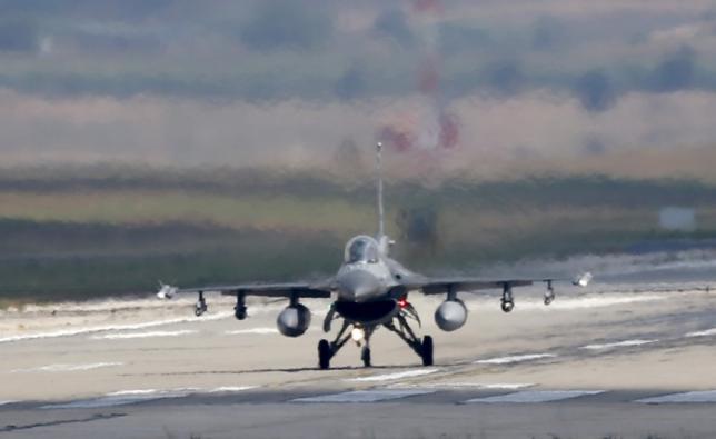 A Turkish Air Force F-16 fighter jet lands at Incirlik air base in Adana Turkey