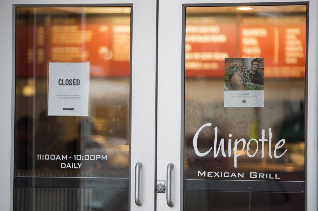 A closed Chipotle in Boston on Dec