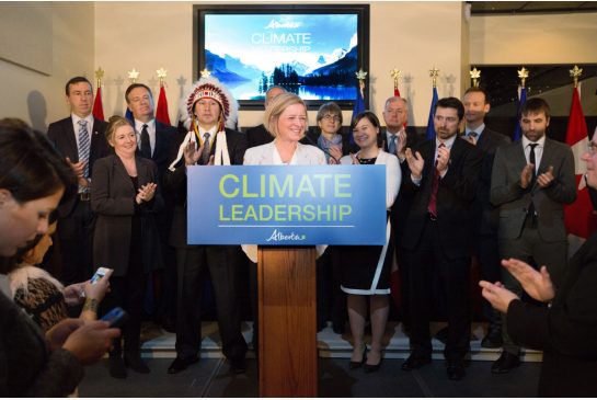 Premier Rachel Notley unveils Alberta's climate strategy in Edmonton Alberta on Sunday