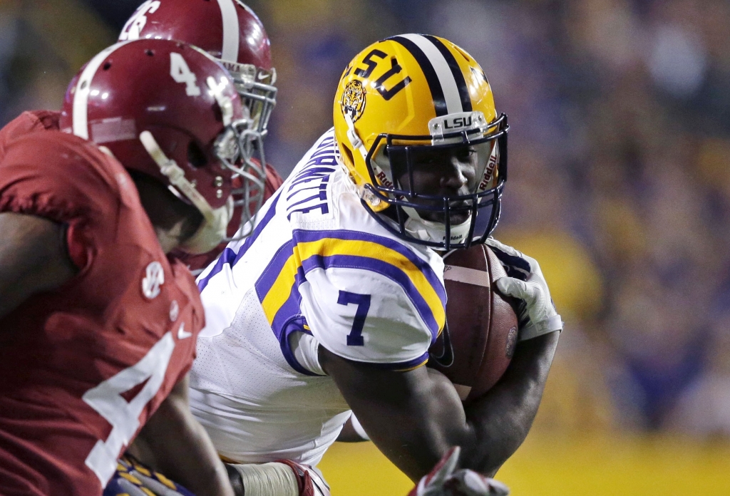 LSU running back Leonard Fournette carries in the first half of an NCAA college football game against Alabama in Baton Rouge La. Saturday Nov. 8 2014