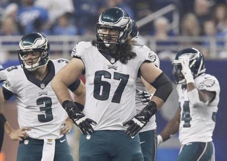 Philadelphia Eagles offensive tackle Dennis Kelly during the second half of an NFL football game against the Detroit Lions Thursday Nov. 26 2015 in Detroit. The Lions defeated the Eagles 45-14