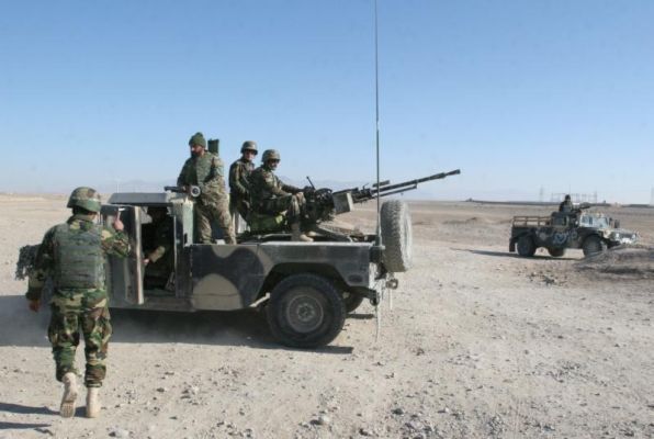 Afghan National Army soldiers guard at a checkpoint