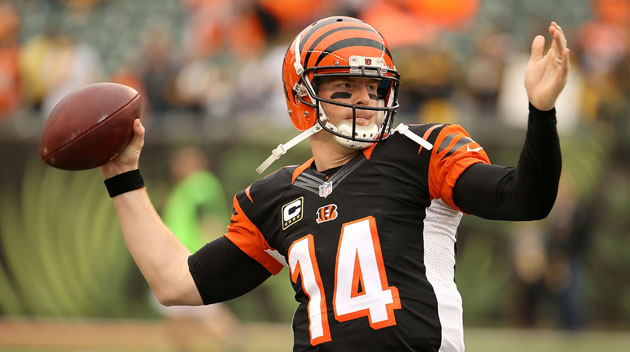 Andy Dalton #14 of the Cincinnati Bengals warms up prior to the start of the game against the Pittsburgh Steelers