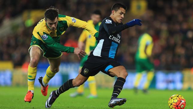 Alexis Sanchez in action during Arsenal's game against Norwich