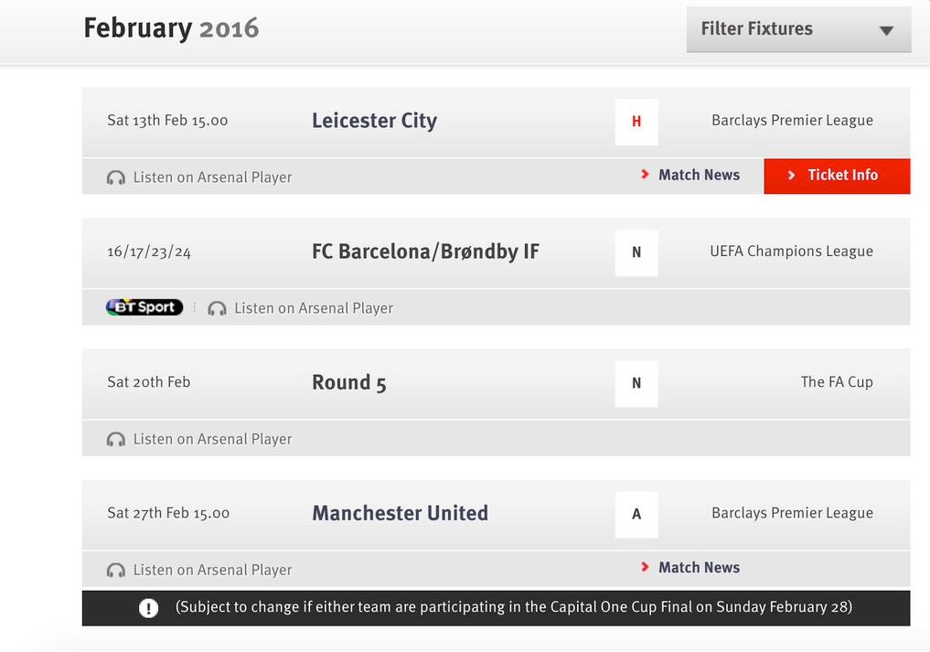 Arsenal’s own website couldn’t believe the draw