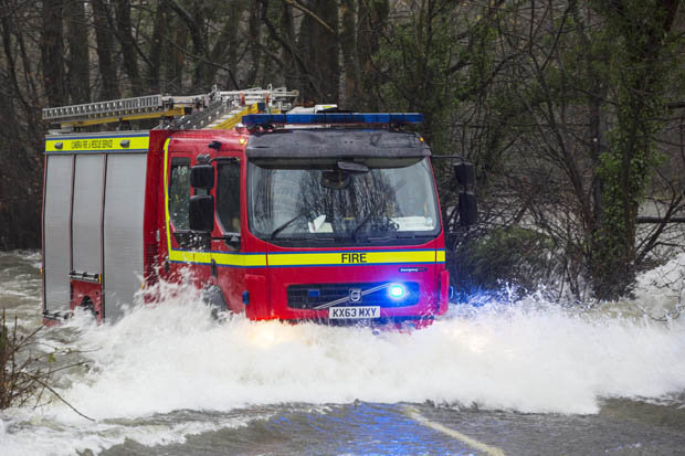 Fire engine in floodwater