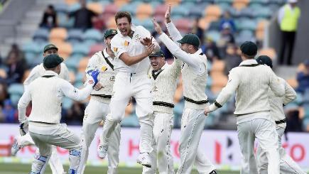 James Pattinson centre took five second-innings wickets to seal a quick victory for Australia