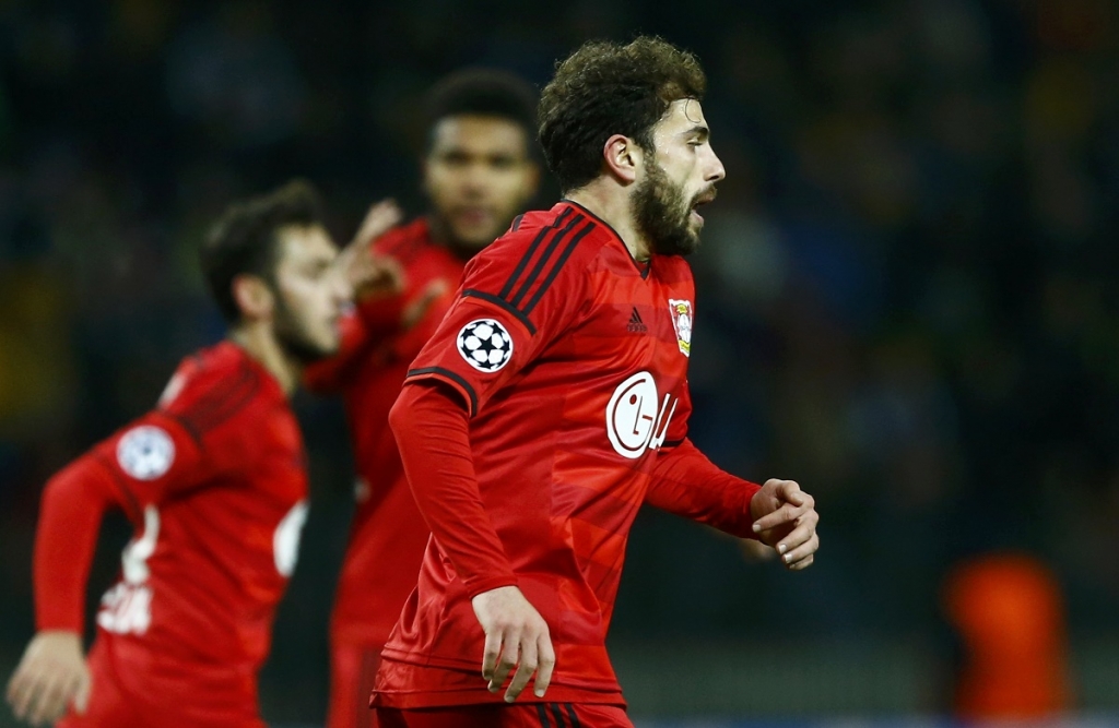 Bayer Leverkusen's Admir Mehmedi reacts after scoring a goal for BATE Borisov in Belarus on November 24. – Reuters pic