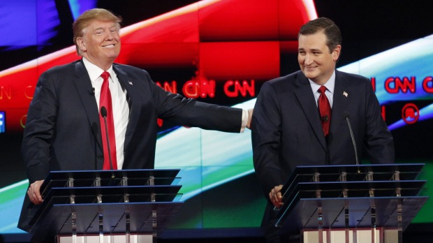 Best of friends Donald Trump left jokes with Ted Cruz his nearest rival for the nomination