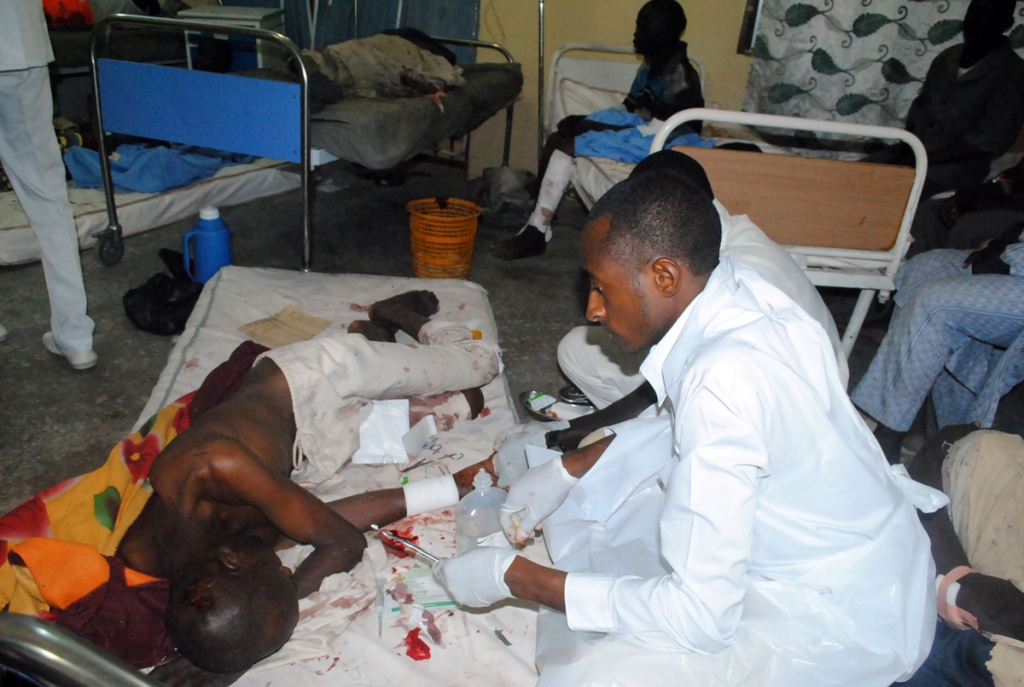 Victims of a Boko Haram attack receive treatment at a hospital in Maiduguri Nigeria on Monday. Boko Haram Islamic extremists struck the northeastern Nigerian city of Maiduguri for the first time in months Monday with rocket-propelled grenades and multi