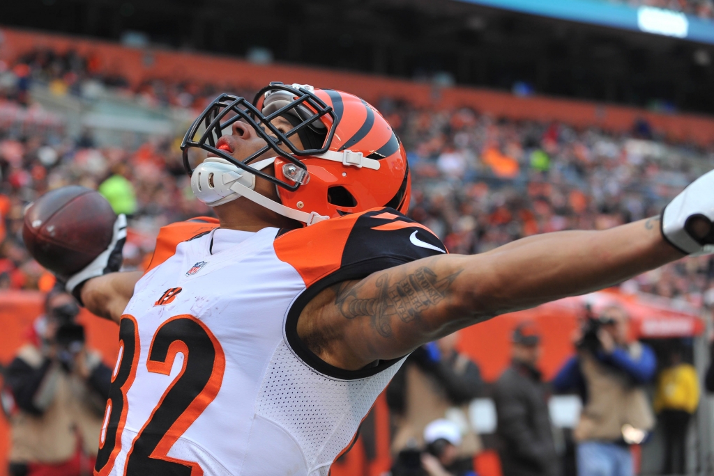 Dec 6 2015 Cleveland OH USA Cincinnati Bengals wide receiver Marvin Jones celebrates a touchdown during the third quarter against the Cleveland Browns at First Energy Stadium. The Bengals won 37-3. Mandatory Credit Ken Blaze-USA TODAY Sports