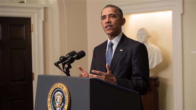 US President Barack Obama delivers a statement in the Cabinet Room at the White House in Washington DC