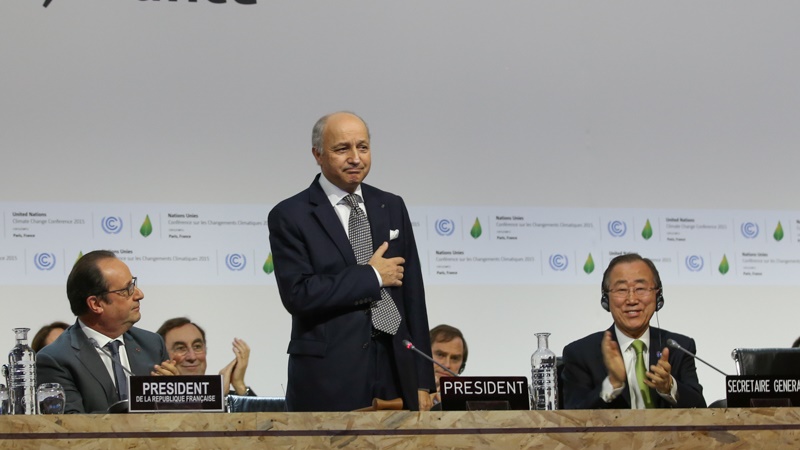 COP president Laurent Fabius speaking ahead of release of final Paris agreement