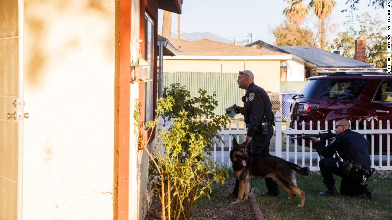 Police say they found 12 pipe bomb devices at a California home being searched in connection with a mass shooting as well as hundreds of tools that could be used to make improvised explosive devices