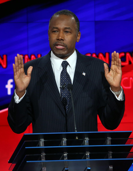 Republican presidential candidate Ben Carson speaks during the CNN presidential debate at The Venetian Las Vegas