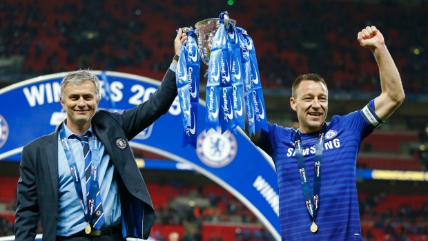 In better times sacked Chelsea manager Jose Mourinho and captain John Terry after defeating Tottenham to win the League Cup last season