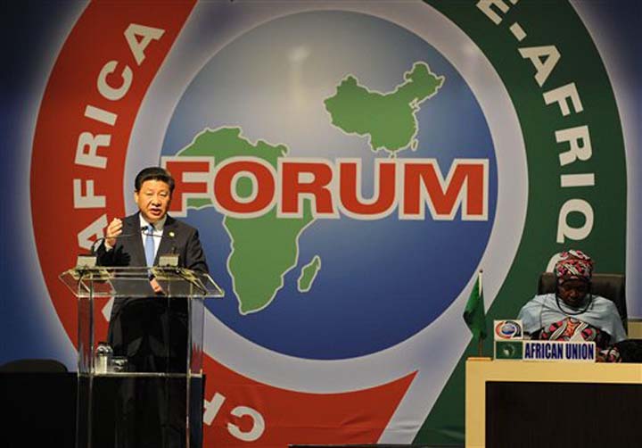 Chinese President Xi Jinping delivers his speech during the opening ceremony of the Johannesburg Summit for the Forum on China Africa Cooperation at the Sandton Convention Centre in Johannesburg Friday Dec. 4 2015. Jinping said that every time he visited