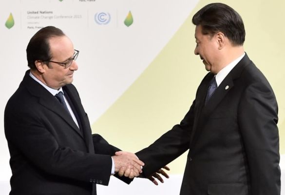French President Francois Hollande left greets China's President