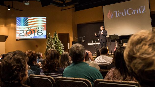 Senator Ted Cruz is a guest during a morning service at Christian Life Assembly of God in Des Moines on Nov. 29 2015