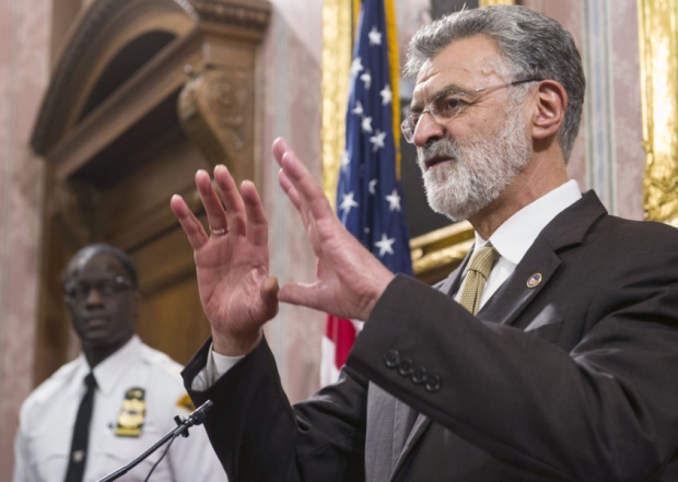 Cleveland Mayor Frank Jackson appeals for calm a protester with