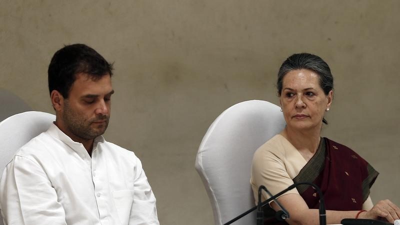 Congress party chief Sonia Gandhi and her son and vice-president of Congress Rahul Gandhi attend the Congress Working Committee meeting in New Delhi