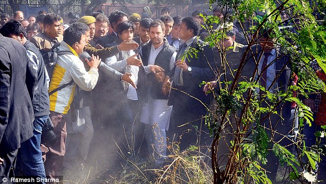 Congress vice-president Rahul Gandhi during a visit to meet the displaced slum-dwellers in Shakur Basti