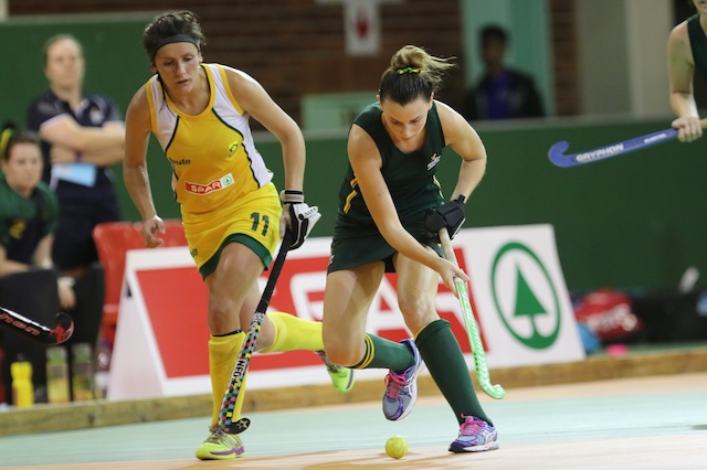 Kyah Gray of Australia on the attack against South Africa