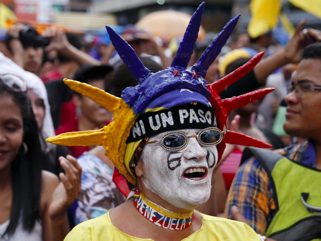 Venezuelan Venezuela Opposition Supporter Rally Statue of Liberty