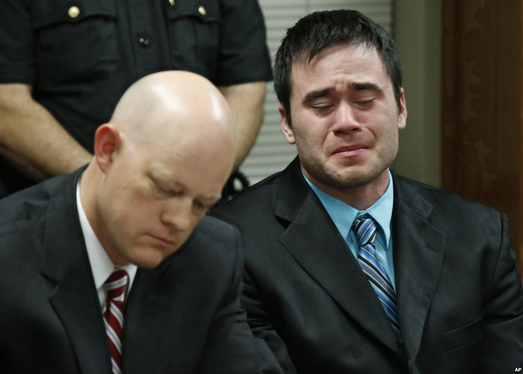 Daniel Holtzclaw right cries as the verdicts are read in his trial in Oklahoma City Dec. 10 2015. A