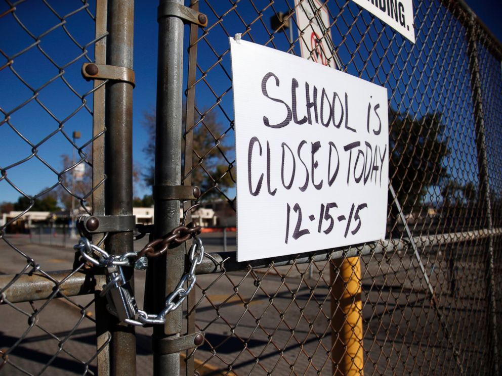 Birmingham Community Charter High School is locked with a sign stating that school is closed Dec. 15 2015 in Van Nuys Calif