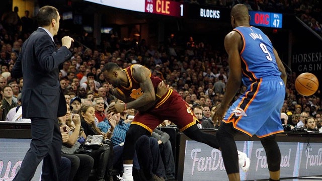 LeBron James dives into crowd